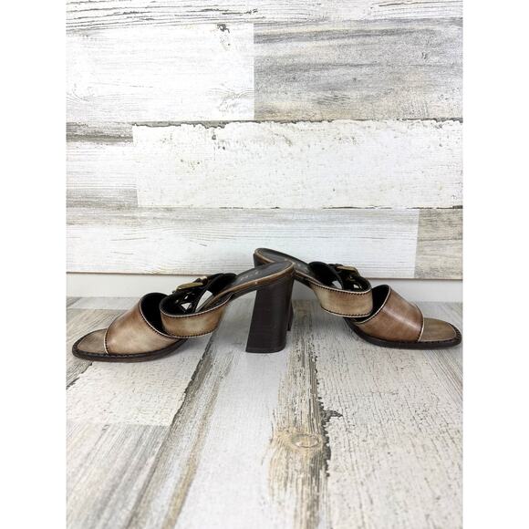 Prada womens 6 vintage block heel buckle sandals brown italy 2000 leather - Picture 4 of 8